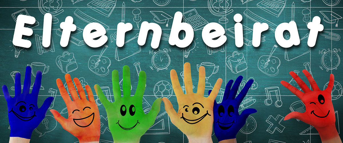 Farbig bemalte Kinderhände mit Gesichtern